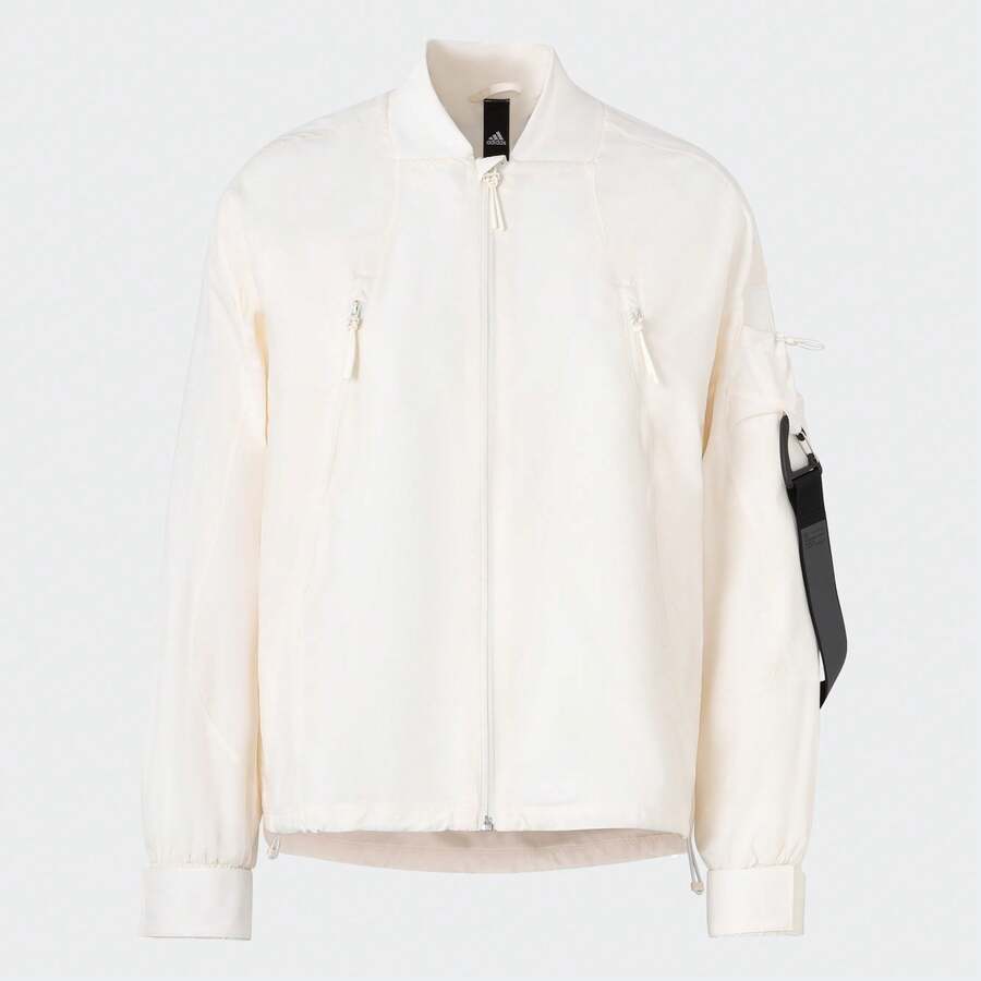 Adidas 女士时尚简约棒球领梭织夹克，IA2135，适合春秋季穿着 - 白色 - 查看 1