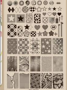 热门美甲印花板，带背板，图案包括蝴蝶结、花朵、蕾丝和格子——美甲转印印花板，美甲工具 - 彩色 - 查看 12