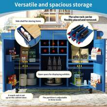 Modern Kitchen Island Table (102*45*92cm), Kitchen Cabinet, Sideboard, Wooden Dining Cart, Buffet, Multifunctional Dining Table With Storage, Blue - Blue - View 3