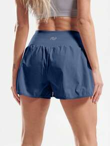 3-Pack Women'S Athletic Running Shorts, Workout Gym, Tennis Sports, Elastic Waist Quick Dry Sports Shorts, Yoga Shorts For Womens High Waisted Running Shorts Quick Dry Athletic Workout Shorts With With Phone Pockets, Highly Elastic, Sweat-Wicking, Quick-Drying Fabric - 藏青色 - 查看 4