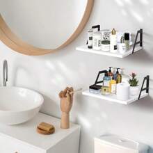 ALLS Juego de 2 estantes flotantes de undidad estantes flotantes rústicos montados en la Pared estantes de Pared flotantes de 16 Pulgadas de Anco x 12 D para Dormito Cocina Blanco - como en la foto - Ver 5