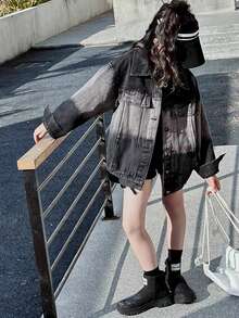 Tween Girl Dropped Shoulder Long Sleeve Single-Breasted Casual Loose Denim Jacket, Autumn