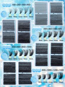 720/666/648pcs D-Curl Individual False Eyelashes Set, Includes Glue, Applicator, Brush, DIY Eyelash Extension Tools, Suitable For Beginners, Large Capacity Lash Book, Mixed Styles, Soft & Fluffy False Lashes, Natural & Reusable Individual Lashes With Adhesive, Easy To Use For Daily, Wedding, Night Party Eye Makeup - Multicolor - View 11