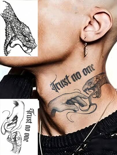 1张Y2K蛇头字母临时纹身贴纸，男女成人适用，可用于手部、手指、脚部、颈部、锁骨、腰部、腿部、大腿、肩部、脚踝、前臂、小腿、半袖、手臂等部位，半永久性防水持久逼真纹身贴纸。