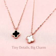 Four Leaf Clover Jewelry - Daily Wear Lucky Necklace Women & Girls - 黑色 - 查看 6