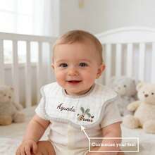 1pc Custom Text Embroidered Baby Muslin Drool Bibs, Waterproof Newborn Feeding Scarf, Suitable For Boys And Girls, All Seasons - Multicolor - View 1