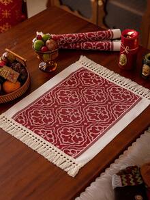 1/4/6 piezas de individuales rectangulares rojos, aptos para fiestas navideñas, decoración de mesa de comedor en el hogar - Rojo - Ver 8