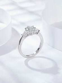 KAHOOT A Simple And Versatile 925 Sterling Silver 2-Carat Moissanite Men's And Women's Wedding Ring, Suitable For Wedding Parties, Banquets, Thanksgiving, Christmas, Valentine's Day, Halloween, Back-To-School Season, Wedding Season, Birthday, And Anniversary Gifts. - Silver - View 5