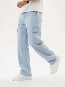 Quần jeans ống rộng dáng rộng thoải mái có túi hộp dành cho nam - Rửa nhẹ - Xem 5