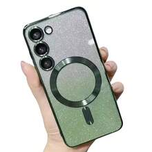 Transparent Gradient Magnetic Glossy Glitter Electroplated Soft TPU Green Phone Case, Compatible With Samsung Galaxy S25FE A17 A56 A36 A55 A15 A36 A26 A16, Magnetic Design, Full Camera Lens Protection, Suitable For A Series And S Series Phones - Green - View 7