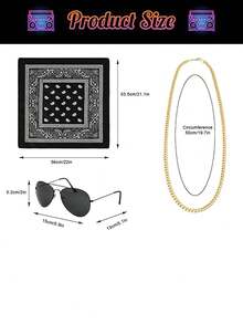 4PCS/SET - Disco Retro Staple 4-Piece Set - Red & Black Bandanas, Gold Chain & Fashion Glasses | Mix & Match For Carnival & Party Vibe - Multicolor - View 2