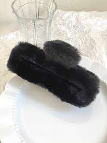 秋冬新款仿羊羔毛大号方形爪夹蓬松发夹，女士高端发夹 - 彩色 - 查看 6