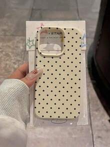 1pc Minimalist Polka Dot Pattern White Leather Texture Phone Case, Suitable For IPhone 16 Pro Max, 17/15/14 Plus, 13/12/11 Protective Cover - Multicolor - View 3