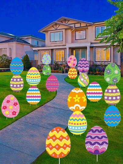 6pcs Easter Eggs Outdoor Lawn Decorations, Easter Egg Lawn Markers, Waterproof Outdoor Spring Party Lawn Decor, Suitable For Potted Plants, Party Supplies, Lawn Decoration, Easter Decorations