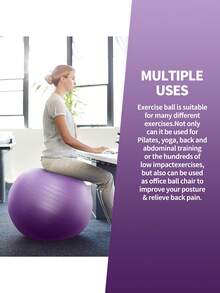 健身球、瑜伽球、孕妇球、分娩球、大型健身球、瑞士球、大型瑜伽球、瑜伽、普拉提和健身球 - 家用健身房和办公椅稳定球，核心和平衡训练配件，物理治疗器材，配有快速充气泵，4 种尺寸：45 厘米/55 厘米/65 厘米/75 厘米，防爆防滑健身球，适合日常锻炼和瑜伽练习 - 紫色 - 查看 5