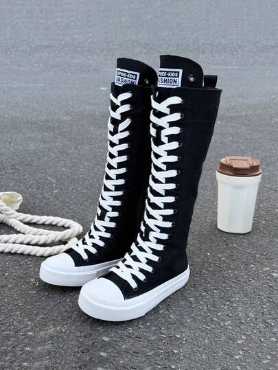 OPOEE White Canvas Shoes, Mid-Top Sneakers, Children's Canvas Shoes, Spring/Autumn Korean Version, Simple Style, Boys/Girls Shoes, Fashion Low-Top Lace-Up Athletic Shoes, Classic Low-Top Canvas Shoes, Casual Sports Skateboard Children Boots