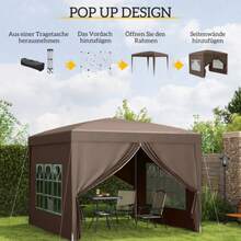 Pavilion Approximately 3 X 3 M, Water-Repellent, Robust, Foldable And Winter-Resistant, UV 50+ Protection, Foldable Party Tent, Garden Tent With 4 Side Panels, Storage Bag, Garden Pavilion For Camping, Garden Or Cafe. - 駝色 - 查看 4