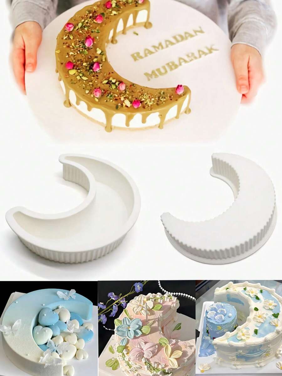 1pc White Silicone Crescent Moon Cake Mold | Ramadan Mubarak Dessert Mousse Cake Mold, Party Cookie Bread Mold, Kitchen Baking Tool,, High-Temperature Resistant, And Easy To Clean
