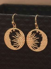 Vintage Luxury Crescent Moon Sun Earrings Jewelry, Fashionable For Ladies To Wear At Holiday Parties, Also Can Be Accessory To Make Appearance Dignified And Elegant, Perfect Holiday Gift - Gold - View 3