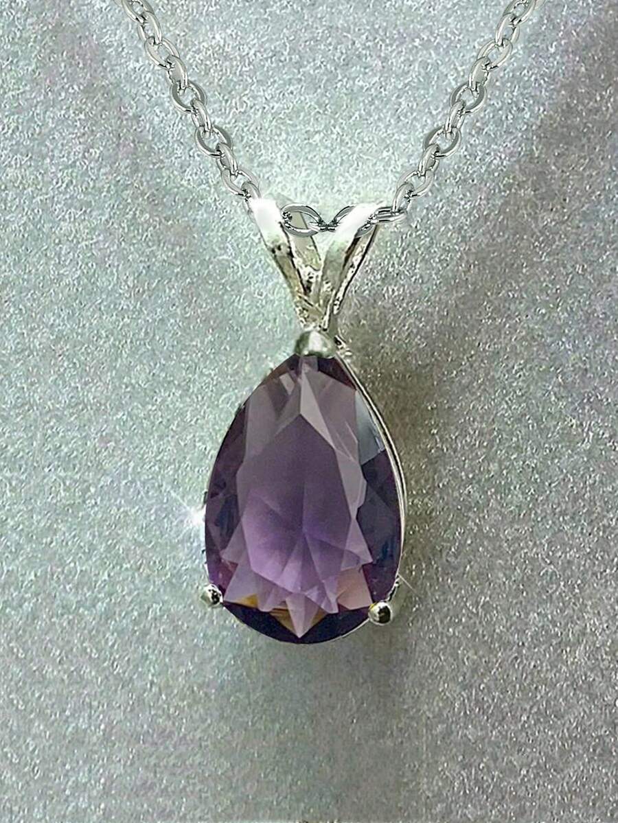 1 mặt dây chuyền đá Cubic Zirconia sang trọng dành cho nữ, thích hợp làm quà tặng Ngày Valentine, đám cưới, lễ đính hôn, kỷ niệm, hoặc dùng trong các bữa tiệc. - Màu tím - Xem 1