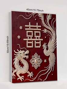 New Pearl Painting Dragon And Phoenix Double Happiness Frameless DIY Handmade Diamond Painting Kit, Suitable For Bedroom Decoration, Living Room Hanging Paintings, Room Decoration, Artwork, Birthday Gifts For Friends, Christmas, New Year, Valentine's Day, Holiday Gifts Full Of Novelty. - Multicolor - View 6