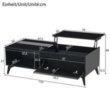Modern Coffee Table In Glossy Black, Elegant Side Table, Multifunctional, Height Adjustable Coffee Table, Folding Dining Table/Living Room Furniture, 110 X 50 X 48 Cm (Length X Width X Height) - Black - View 11