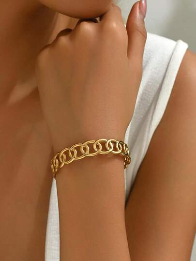 1 st. modernt armband i rostfritt stål med ihåliga cirkelformade skarvar, elegant justerbart armband i 18K guldpläterat minimalistiskt och mångsidigt, lämpligt för kvinnors vardagsbruk eller presenter