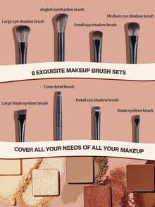 8支专业眼妆刷套装：打造精准眼影、眼线和遮瑕的终极套装，柔软刷毛，适用于眼影晕染、晕染、眼线和眼部细节描绘，初学者必备 - 黑色 - 查看 3
