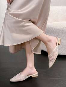 尖头平底凉鞋，无后跟穆勒拖鞋，青少年时尚拖鞋 - 米色 - 查看 8