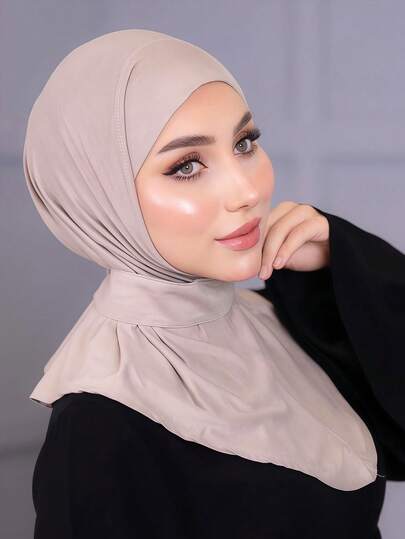 1pc Fashionable Casual Elegant Instant Hijab Cap, Classic Minimalist Style, Soft & Breathable Modal Fabric, Versatile Turban Jersey Suitable For Daily Life, Festivals, Gatherings, Prayers