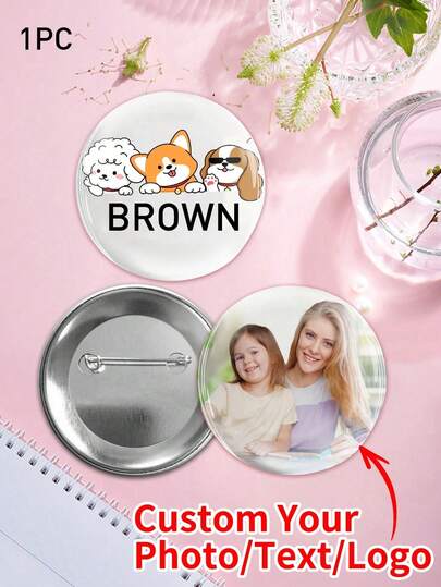 1/5/10pcs Customized Pin Badges, Text Customization 1.73" Button Pin/Brooch, Customized Button, Custom Photo Button Badge Pin, Personalized Logo Button Pin Badge, Personalization Cute Cat Pattern Safety Pin Badge, Cute Accessory For Bags & Apparel, Suitable For Attaching To Clothes, Bags, Backpacks, Fun Gift For Friends And Family