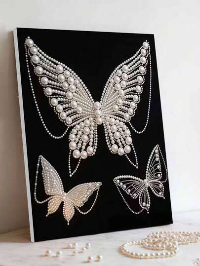 新款珍珠画蝴蝶主题无框DIY钻石画套装，适合卧室装饰、客厅墙面艺术、房间装饰、艺术品、朋友生日礼物、圣诞节、新年、情人节、节日礼物，充满创新创意。