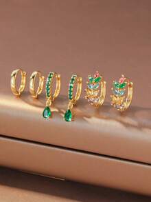 6pcs/Set Copper Zirconia Stone Minimalist Elegant Earrings Set, Multi-Element Earrings Hoops Fashion Versatile Jewelry Gift For Mother's Day