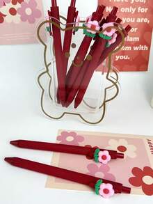 6支红色按动式圆珠笔，细尖 - 适用于学校、办公用品、浪漫书写、婚礼宾客签名册、情人节礼物 - 彩色 - 查看 5