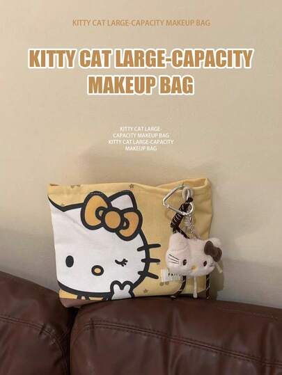 Sanrio 官方授权三丽鸥Hello Kitty大容量旅行化妆包 - 可爱日系动漫卡通便携手提包 - 送给少女和女性的完美生日/节日礼物 - 网红风美妆收纳包 - 耐用防水面料 - 多功能百搭，适合学校、办公室、日常旅行 - 必备收藏品 - 可爱文化配饰