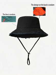 1pc Women's Drawstring Frayed Brim Bucket Hat, Soft Fabric, Windproof Sunscreen, Outdoor Fashion Gift - Multicolor - View 14