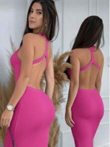 Midi Knit Dress With Crossover Back, Modal Fabric, For Christmas And New Year's. - Rose Red - View 2