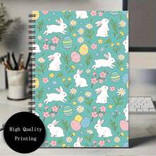 1 Fresh Spring Flower Cute Rabbit Notebook - Seamless Printed Cover Of Little White Rabbit And Cherry Blossom Egg On Cyan Background, Spiral Binding, Eye Protection Dowling Paper, Suitable For Campus Notes, Wrong Title Finishing Or As A Notepad, Easter Gift | School Supplies | Stationery, 5.5 * 8.3 Inches - 1pc - View 7