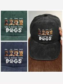 Custom-Made Personalized Hats, Featuring Multiple Names And Photos, Custom Pet Photos, Dog Photos, A Retro Washed Style, Five Color Options. Perfect For Dads, Father's Day Gifts, Birthday Gifts, And Stylish Items. Gifts For Pet Lovers - Multicolor - View 8