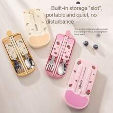 Reusable Travel Cutlery Set, Cute Ice Cream Design, Stainless Steel Material, Portable Dishwasher- Utensils, Suitable For Dining Out, Dorms, Camping, Great Gift For Women - Multicolor - View 3