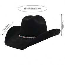 Felt Cowgirl Hat Stylish Colorful Rhinestone Chain Western Hat Wide Brim Jazz Cap For Daily Life  Party - màu đen - Xem 7