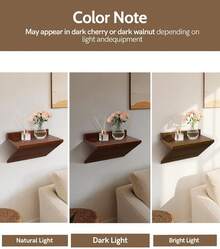 2Pcs Floating Nightstand, Modern Wood Floating Bedside Table Z-Shape Wall Mounted Nightstand Small Hanging Night Stands For Bedroom  Dark Cherry - 棕色 - 查看 6