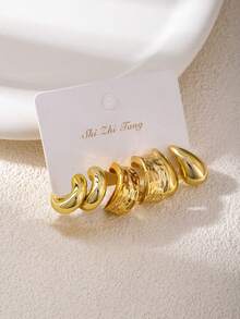 Bộ 6-18 bông tai thời trang mạ vàng, kiểu dáng thanh lịch, phù hợp để đeo hàng ngày, dự tiệc và các sự kiện. - Vàng - Xem 4