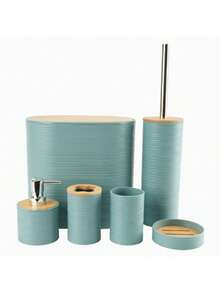 Bộ 6 món phụ kiện phòng tắm bằng tre, trang trí nhà cửa cao cấp cho phòng khách, phòng ngủ, bao gồm cọ toilet, thùng rác, khay đựng xà phòng, bình đựng xà phòng, cốc, giá đựng bàn chải đánh răng, hộp tăm bông, khay đựng đồ. Thích hợp cho phòng khách, khách sạn, mặt bàn phòng tắm. Quà tặng cho gia đình và bạn bè, quà tân gia, phụ kiện phòng tắm. - Nhiều màu - Xem 15