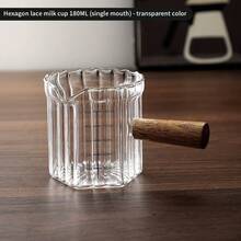 5oz/150ml Glass Measuring Cup With Wood Handle & Scale – Espresso Coffee Extraction & Milk Frothing Pitcher, Multi-Purpose Measuring Cup For Coffee, Tea, Syrup (Transparent) - Transparent - View 12