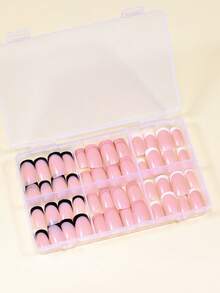 144片彩色法式短方形可重复使用美甲贴片，适合女性约会、通勤、生日、节日等场合佩戴。 - 彩色 - 查看 5