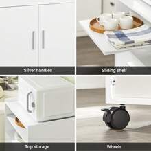 SoBuy FSB09-W Kitchen Trolley With Worktop And Castors Kitchen Cabinet Microwave Cabinet Rolling Storage Cabinet For Small Kitchen, Office, Dining Room White BHT Approx. 59x92x40cm - White - View 6
