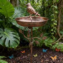 复古铁艺3D鸟形鸟浴盆，鸟浴碗 | 斋月/开斋节/新年装饰，庭院喂鸟器，馈赠亲友，花园高脚架装饰 - 彩色 - 查看 6