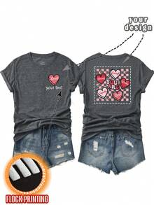 Customized Women's T-Shirt, Women's Short Sleeve, Women's T-Shirt, Enter Your Text, Slogan, Fun Letters, Blessings, Upload Your Own Photos (Lover Photos/Boyfriend Photos/Girlfriend Photos, Pet Photos, Group Photos) - Dark Grey - View 4