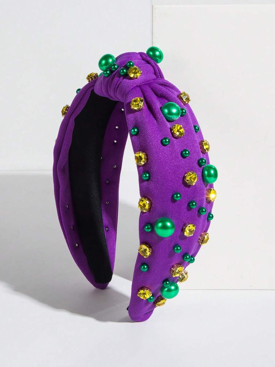 1pc Solid Color Leather Punk Rivet Headband, Simple Versatile High-Quality Hair Accessory Suitable For Girls Street Style Hairband - FG823 Purple - View 1